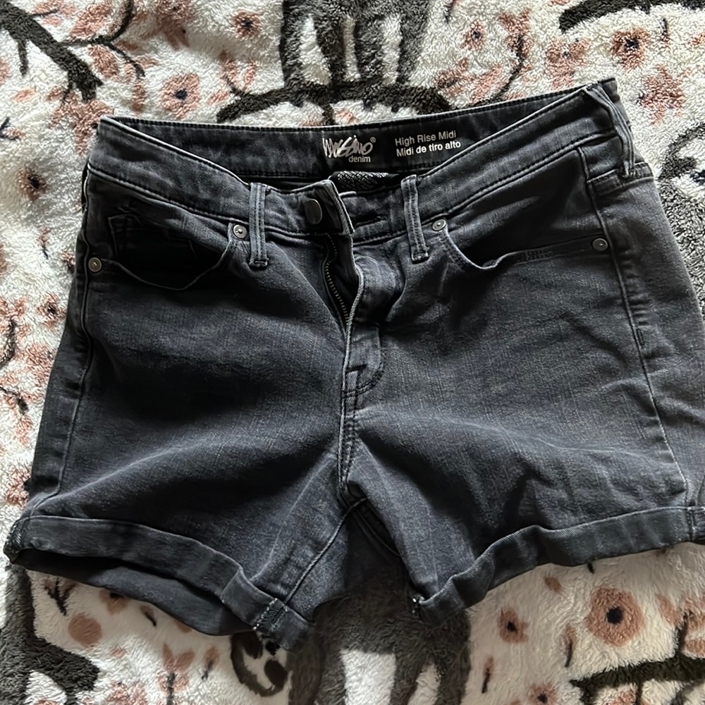 black denim high rise shorts